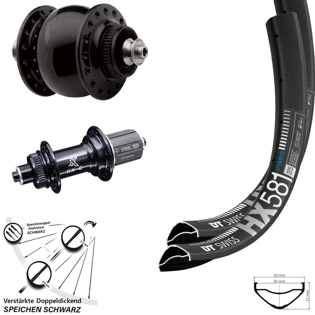 Disc Laufrad-Satz QR 27,5 Zoll DT Swiss HX 581 KX-GS verstärkt SON delux 8-12 fach HG