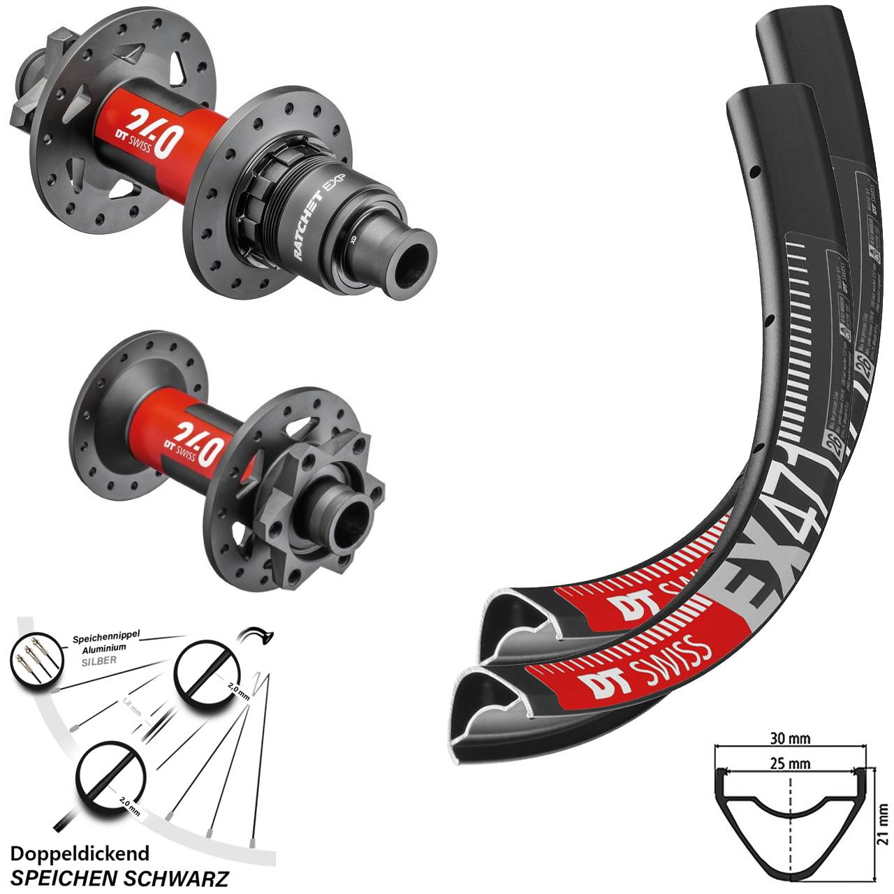 EX 471 DT Swiss 240 EXP Boost 29 Zoll Laufradsatz 6-Loch 15x110 12x148 Sram XD 11-12 fach