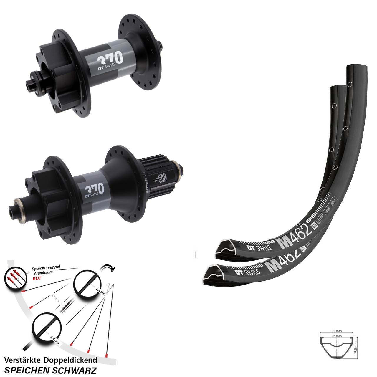 Disc Laufradsatz QR 27,5 Zoll DT Swiss M 462-370 Hybrid Shimano Micro Spline