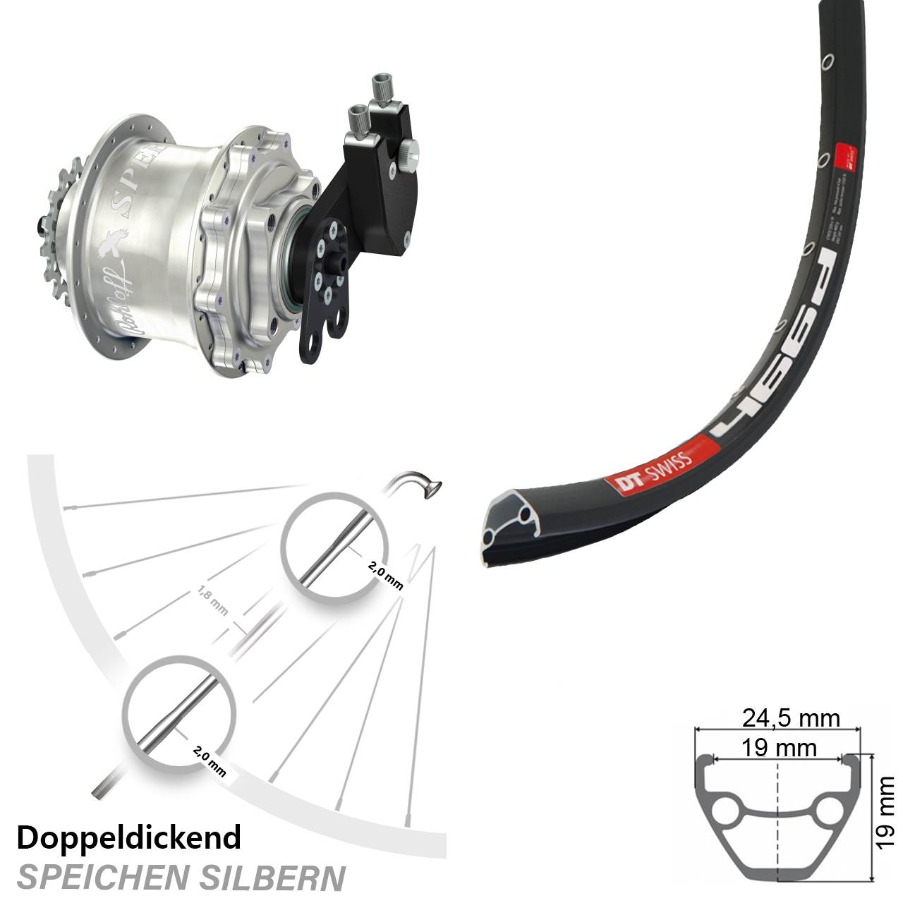 DT Swiss 466 Rohloff 500/14 CC DB Tandem 28 Zoll Disc Hinterrrad