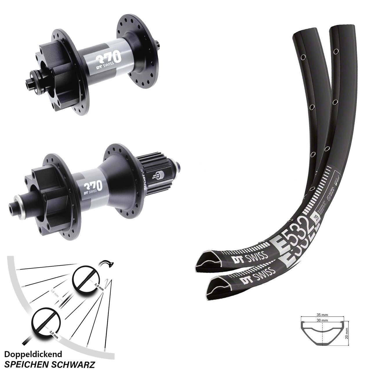 Disc Laufrad-Satz 27,5 Zoll DT Swiss E 532 370 Micro Spline für Schnellspanner