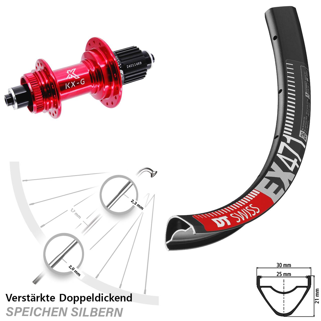Disc Hinterrad 29 Zoll DT Swiss EX471 KX-G rot Micro Spline für Schnellspanner
