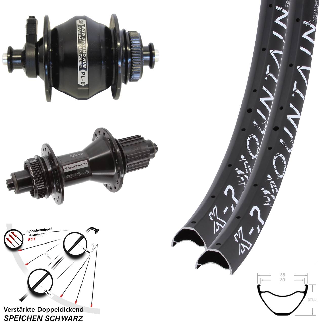 KX-R Mountain DT Swiss 370 Hybrid Shutter PL-8 29+ Zoll Disc Laufradsatz QR