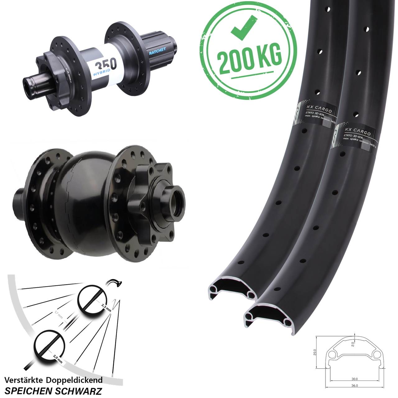 20/27,5 Zoll KX Cargo DT Swiss 350 Hybrid SON 28 Disc Laufradsatz Boost 8-11 fach