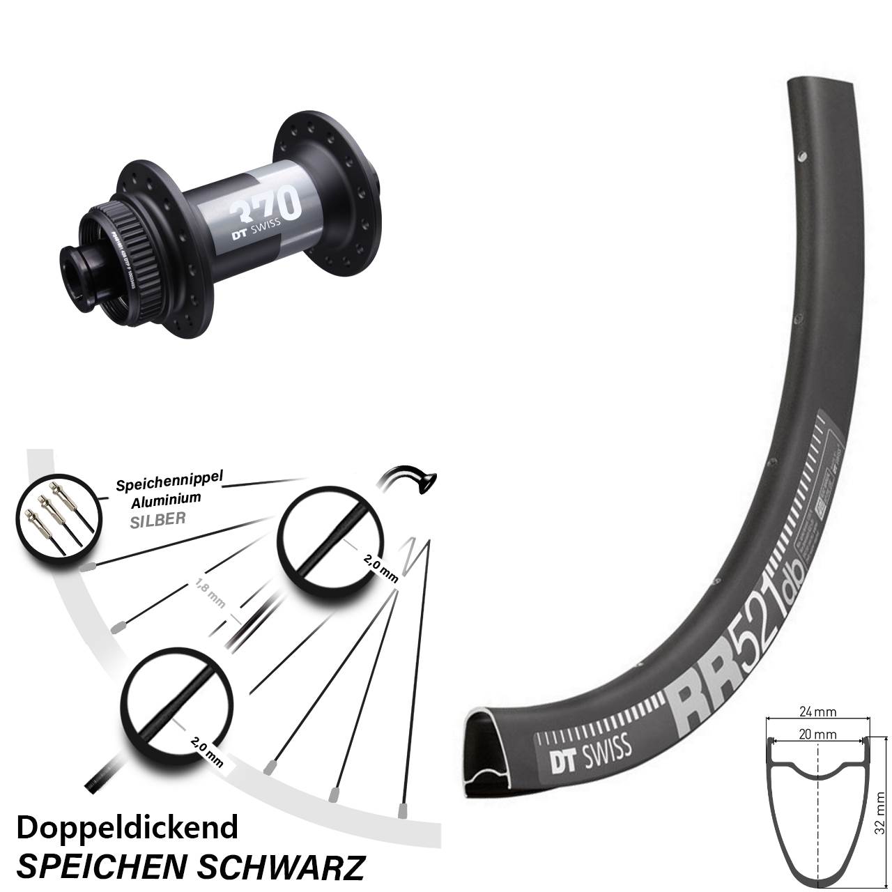 RR 521 DT Swiss 370 Centerlock 12x100 mm 28 Zoll Road Disc Steckachse