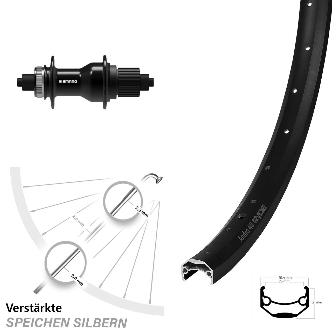 650B Ryde Andra 40 Shimano FH-QC500 Disc Hinterrad QR Shimano Micro Spline