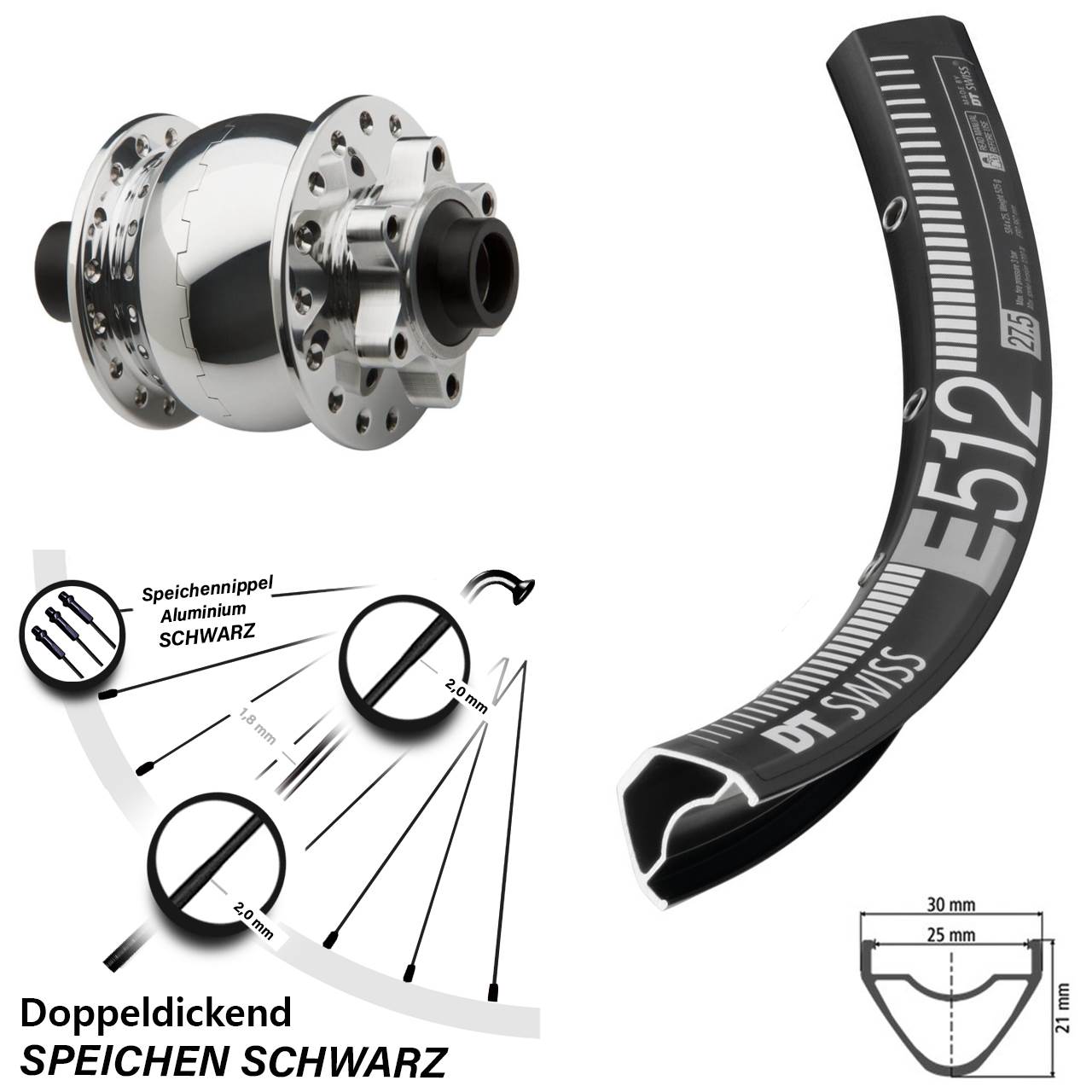29 Zoll Vorderrad Nabendynamo Son 28-15 Steckachse DT Swiss E 512 Disc