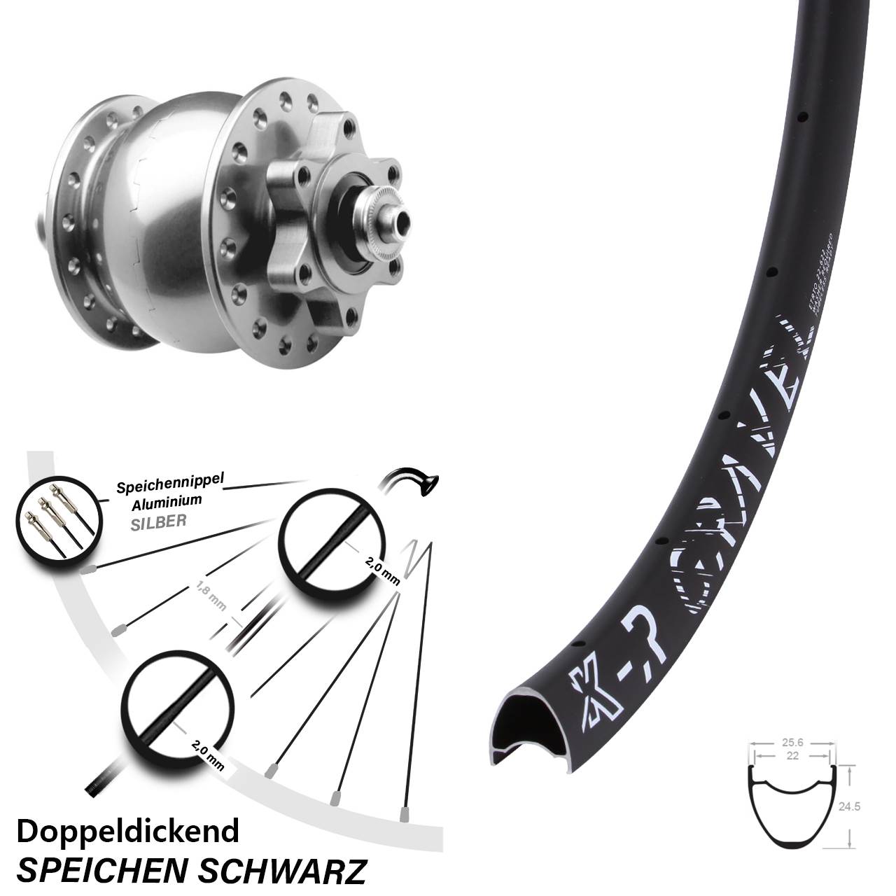 Disc Vorderrad mit Nabendynamo 29 Zoll KX-R Gravel SON 28 silbern QR