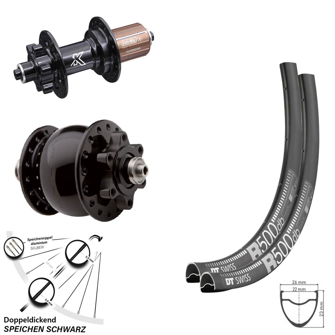 Laufradsatz KX-M SON 28 Zoll DT Swiss R 500 6-Loch