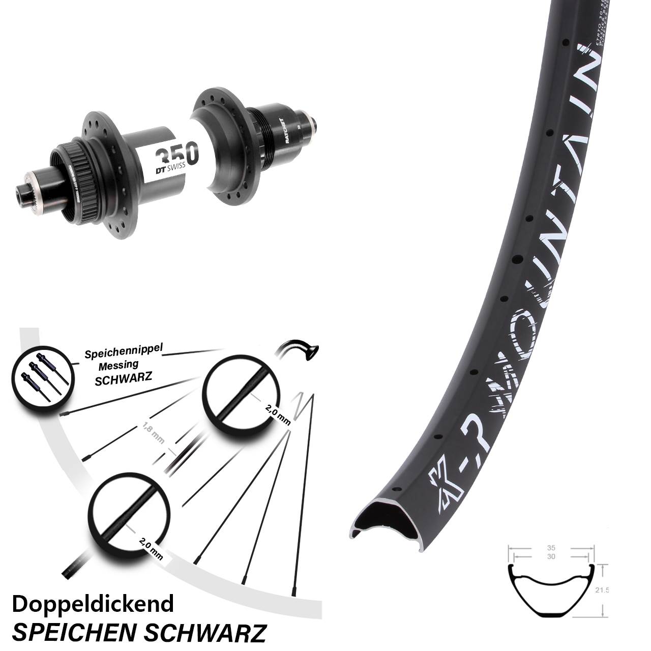 27,5 Zoll KX-R Mountain DT Swiss 350 Boost Hinterrad Centerlock QR Boost SRAM XD