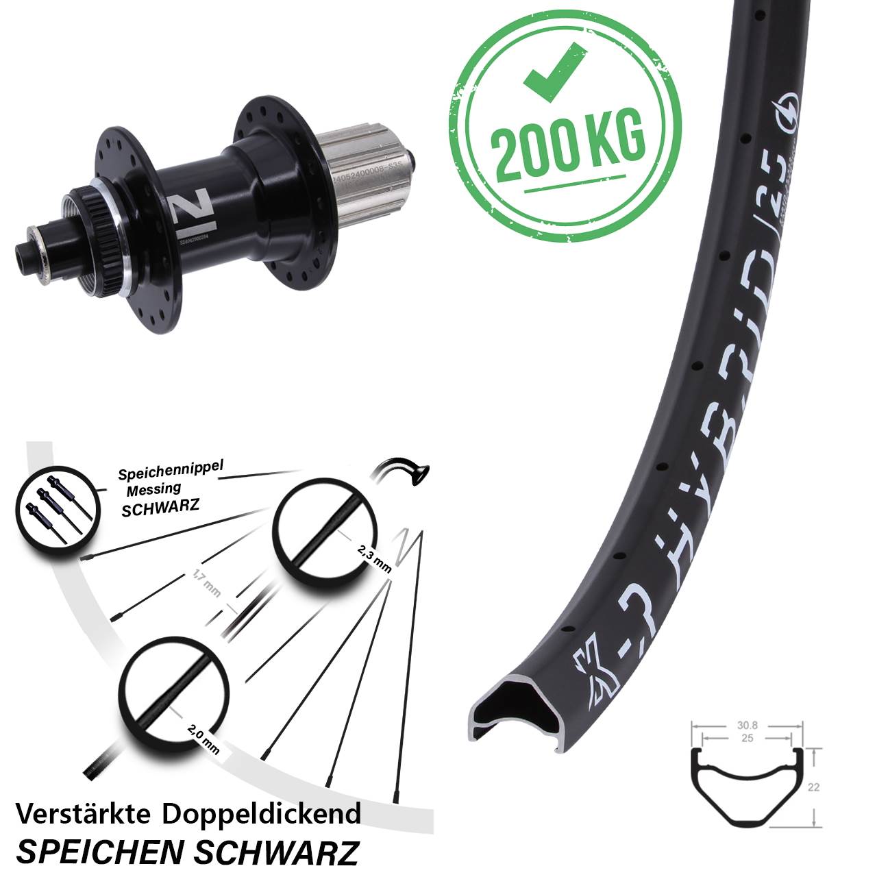 Hinterrad Centerl. für Schnellspanner 26 Zoll KX-R Hybrid 25 Novatec D042 8-12 fach