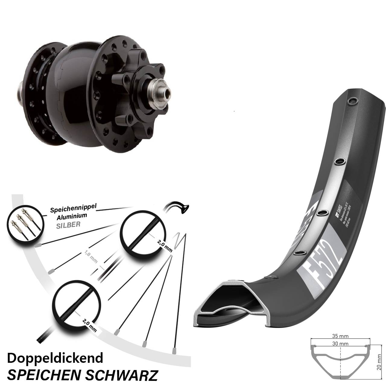 Disc Nabendynamolaufrad QR 29 Zoll DT Swiss F 572 SON 28