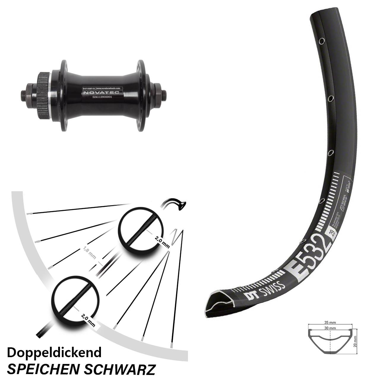 Vorderrad Centerlock QR 29 Zoll DT Swiss E 532 Novatec D471