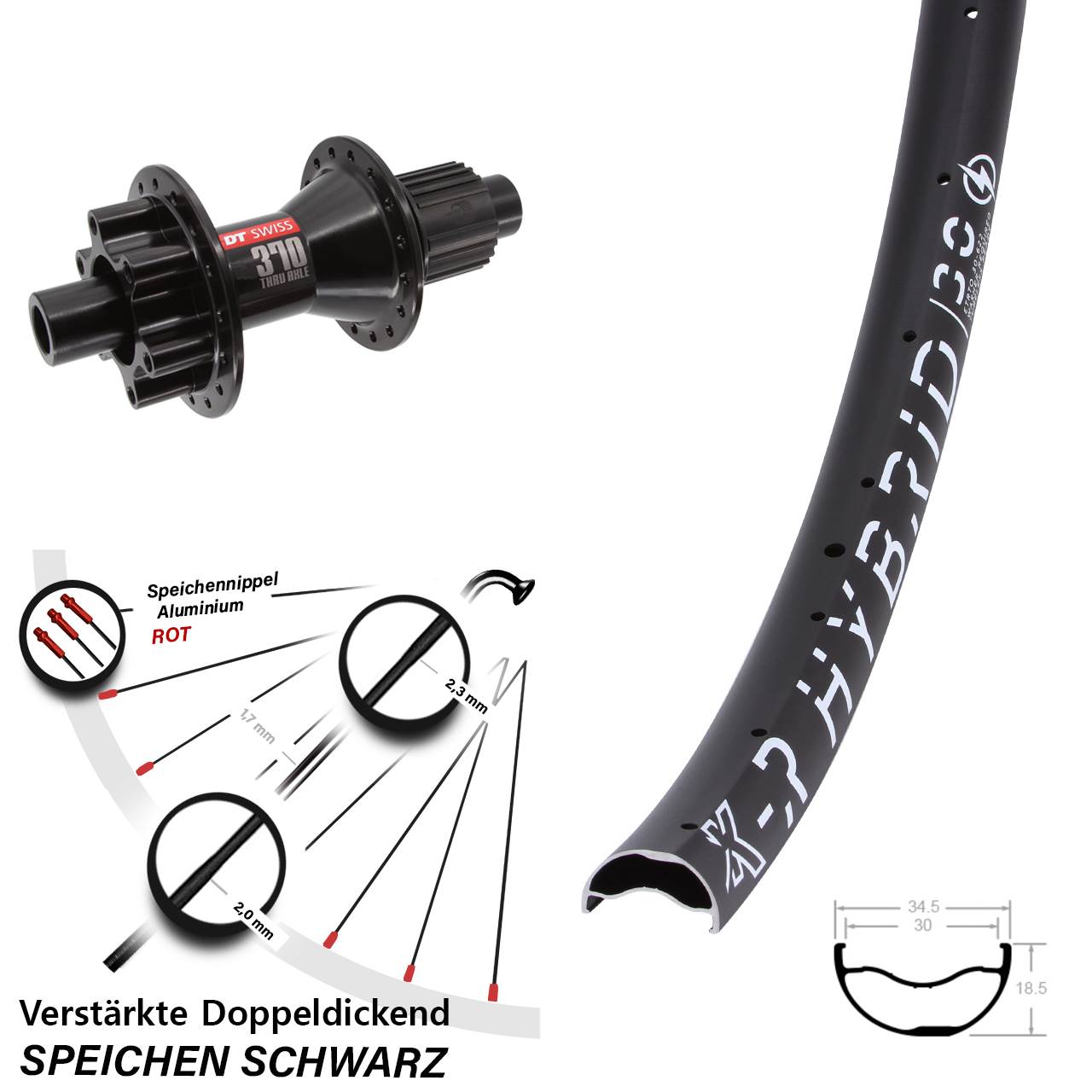 6-Loch Hinterrad 29 Zoll KX-R Hybrid 30 DT Swiss 370 Shimano Micro Spline 12x142