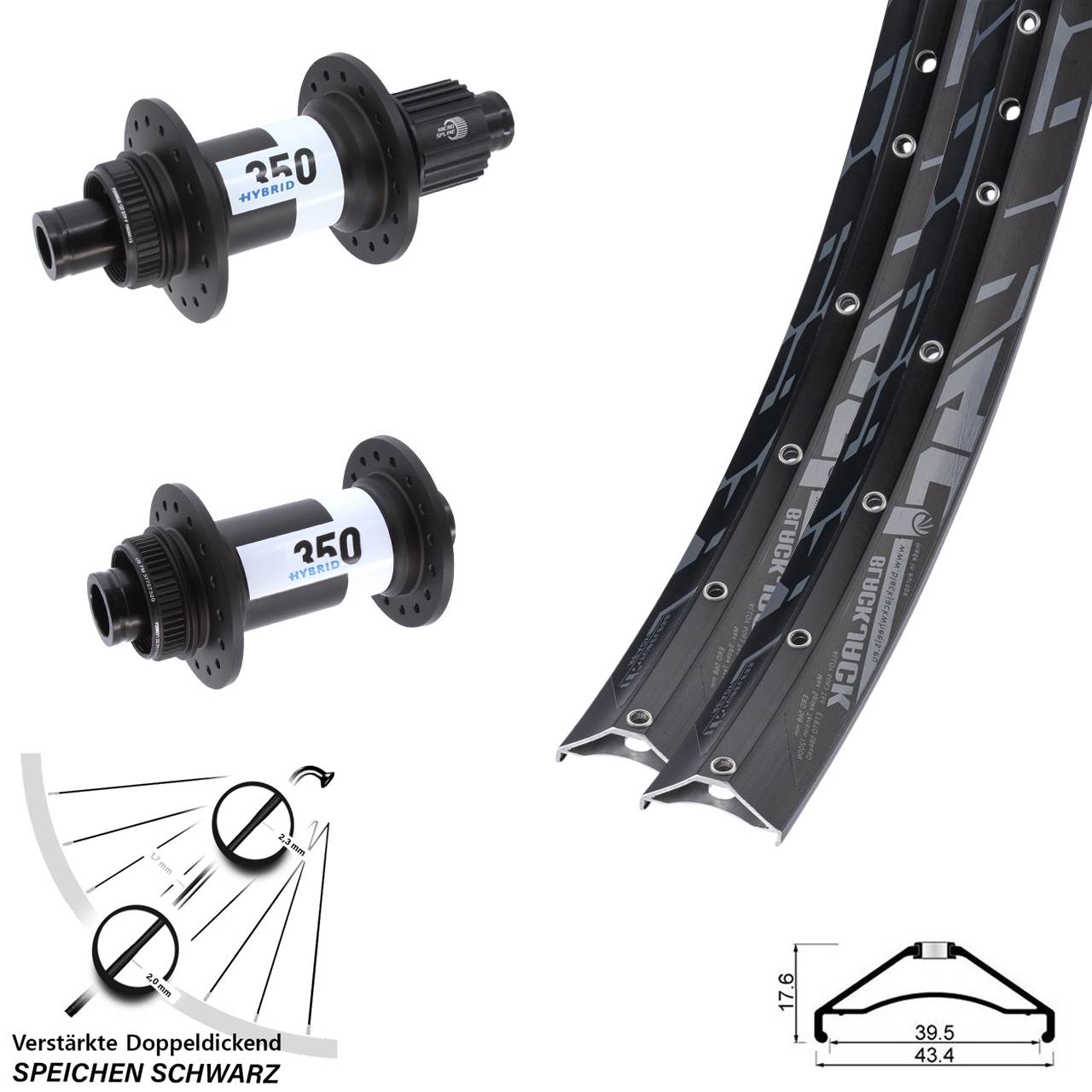 27,5 Zoll Rodi Ready 40 DT Swiss 350 Hybrid Disc Laufradsatz Micro Spline Boost