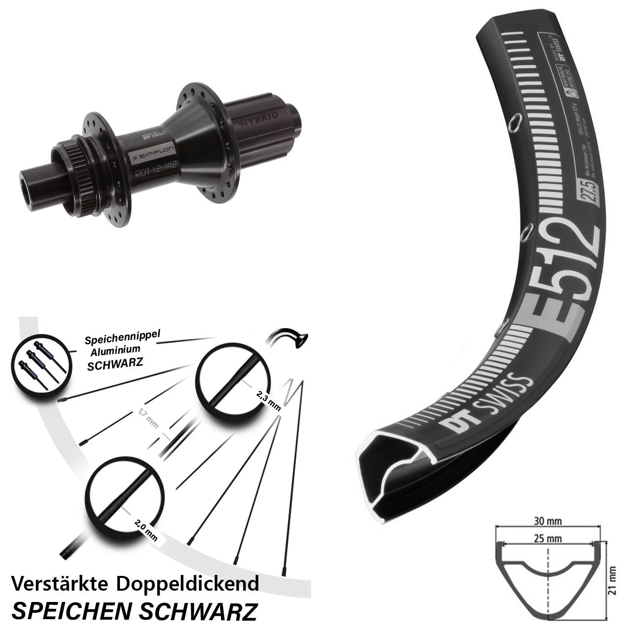 Centerlock Hinterrad 12x142 29 Zoll DT Swiss E512-370 Hybrid 8-11 fach HG