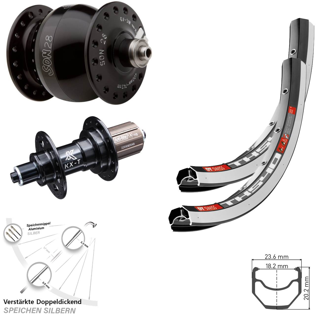 Laufradsatz für Schnellspanner SON 28 Zoll DT Swiss TK540 KX-T 8-11 fach