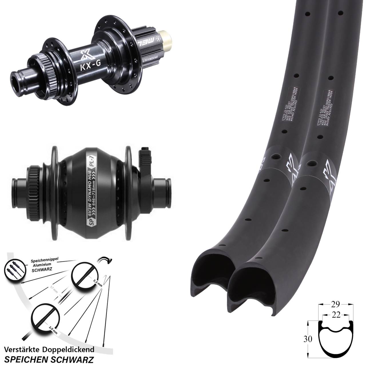 KX-GRC Gravel Carbon Shutter PL-7 29 Zoll Laufradsatz 12x100/142 Campagnolo N3W