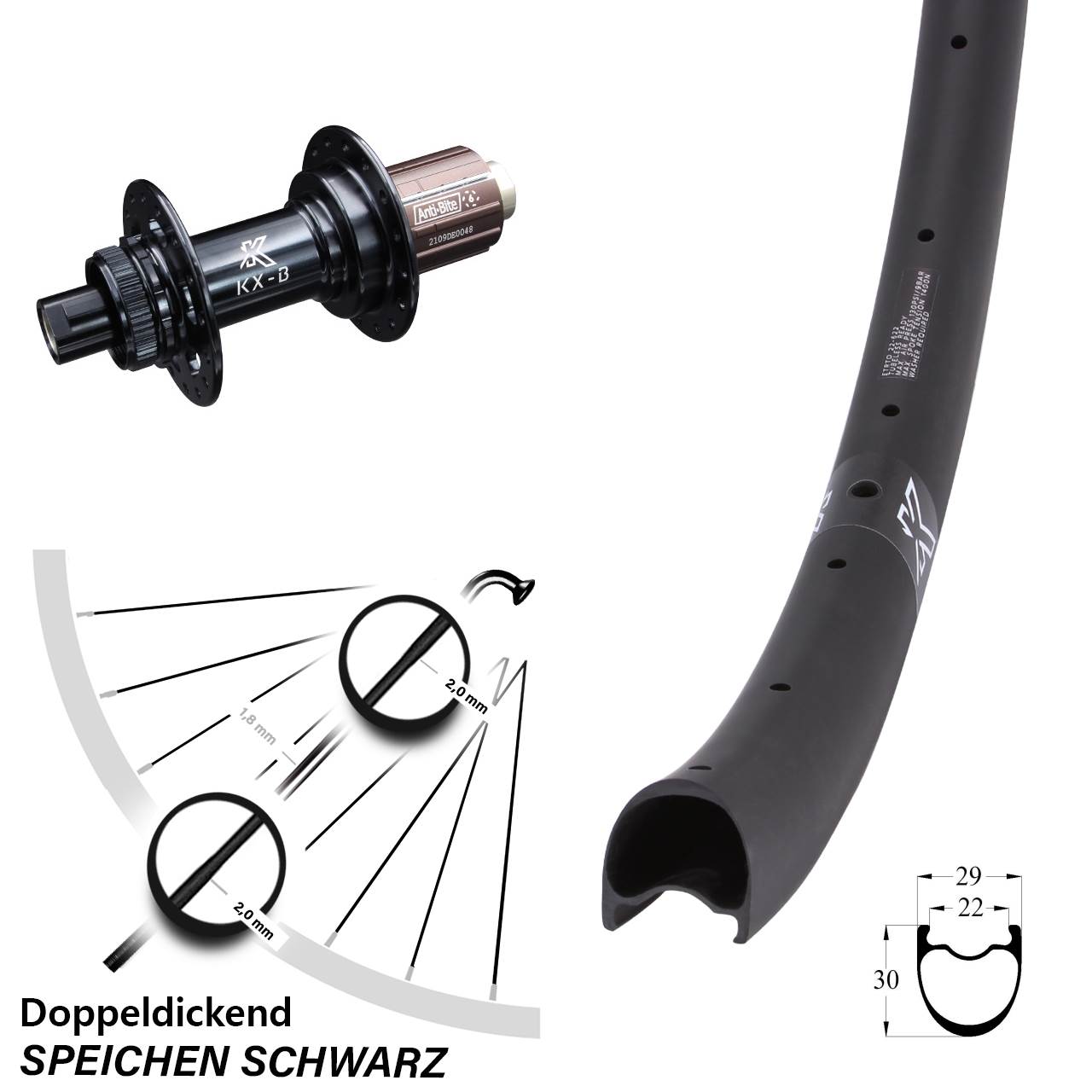 28 Zoll KX-B Gravel Carbon Hinterrad 12x148 Boost 8-12 fach HG