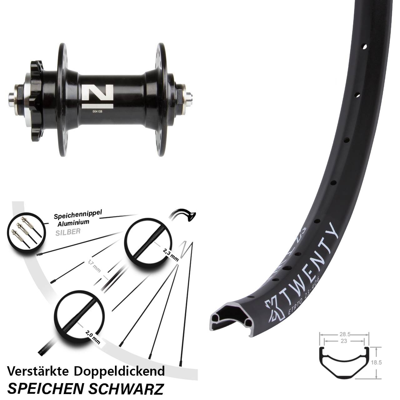 Vorderrad 20 Zoll KX Twenty Novatec D041SB schwarz
