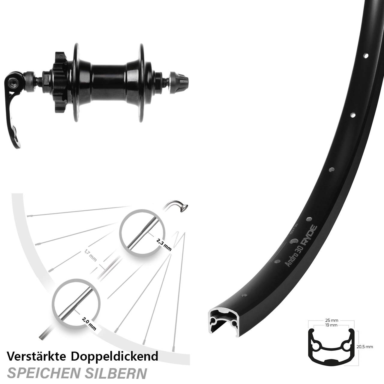 6-Loch Vorderrad QR 28-29 Zoll Ryde Andra 30 Novatec