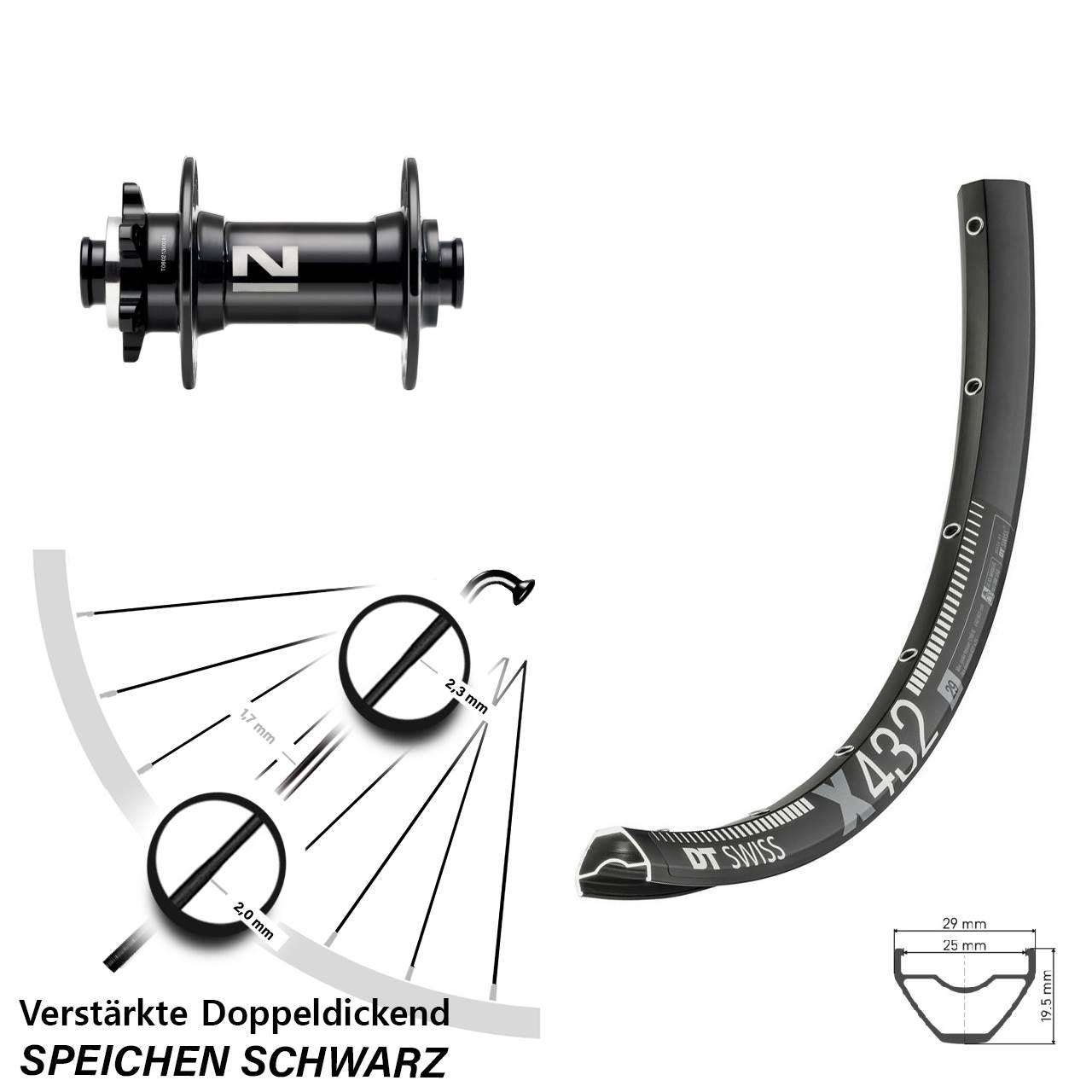Disc Vorderrad 29 Zoll DT Swiss X 432 Novatec D041 15x110 Boost