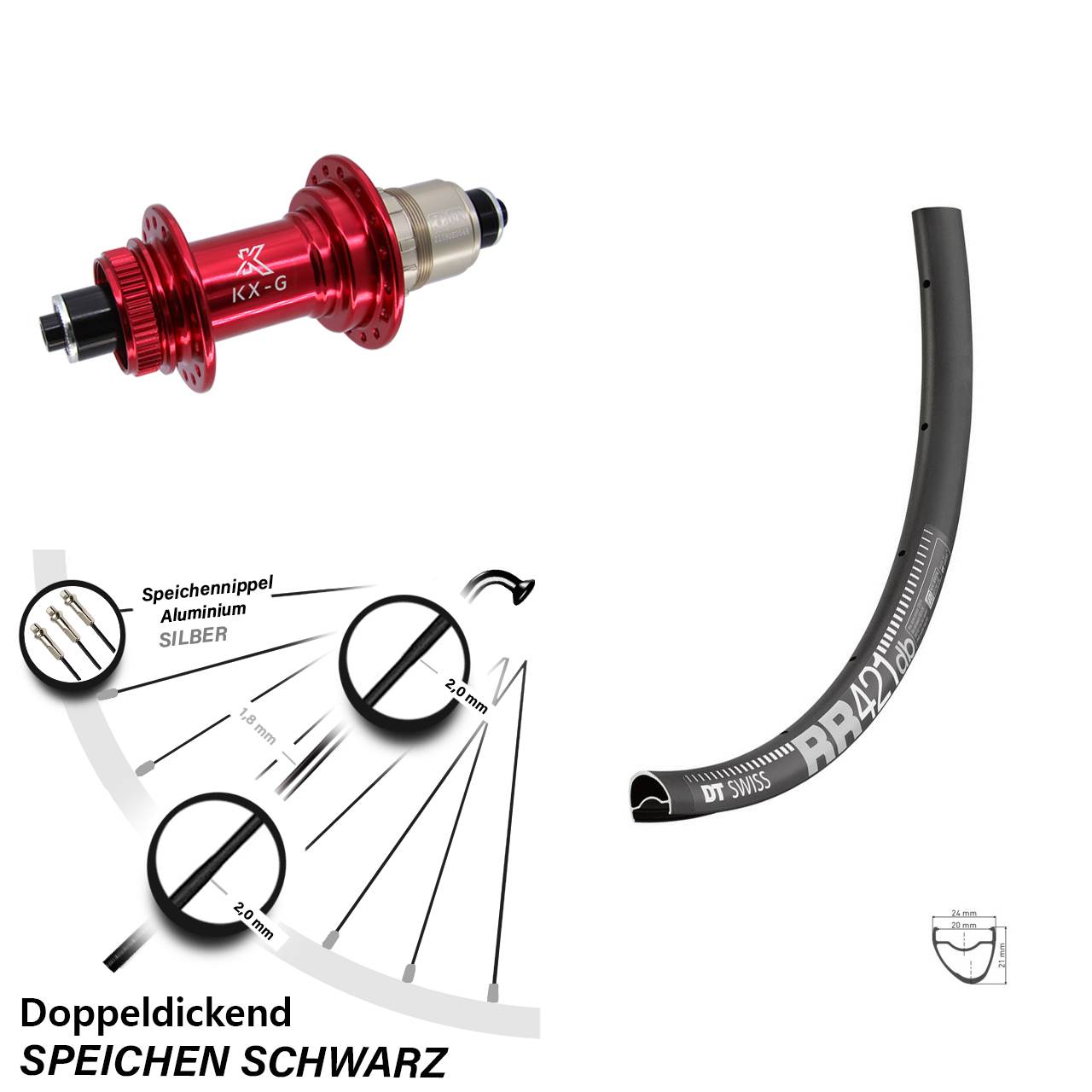 DT Swiss RR 421 KX-G rot XD-R 28 Zoll Disc Laufrad QR