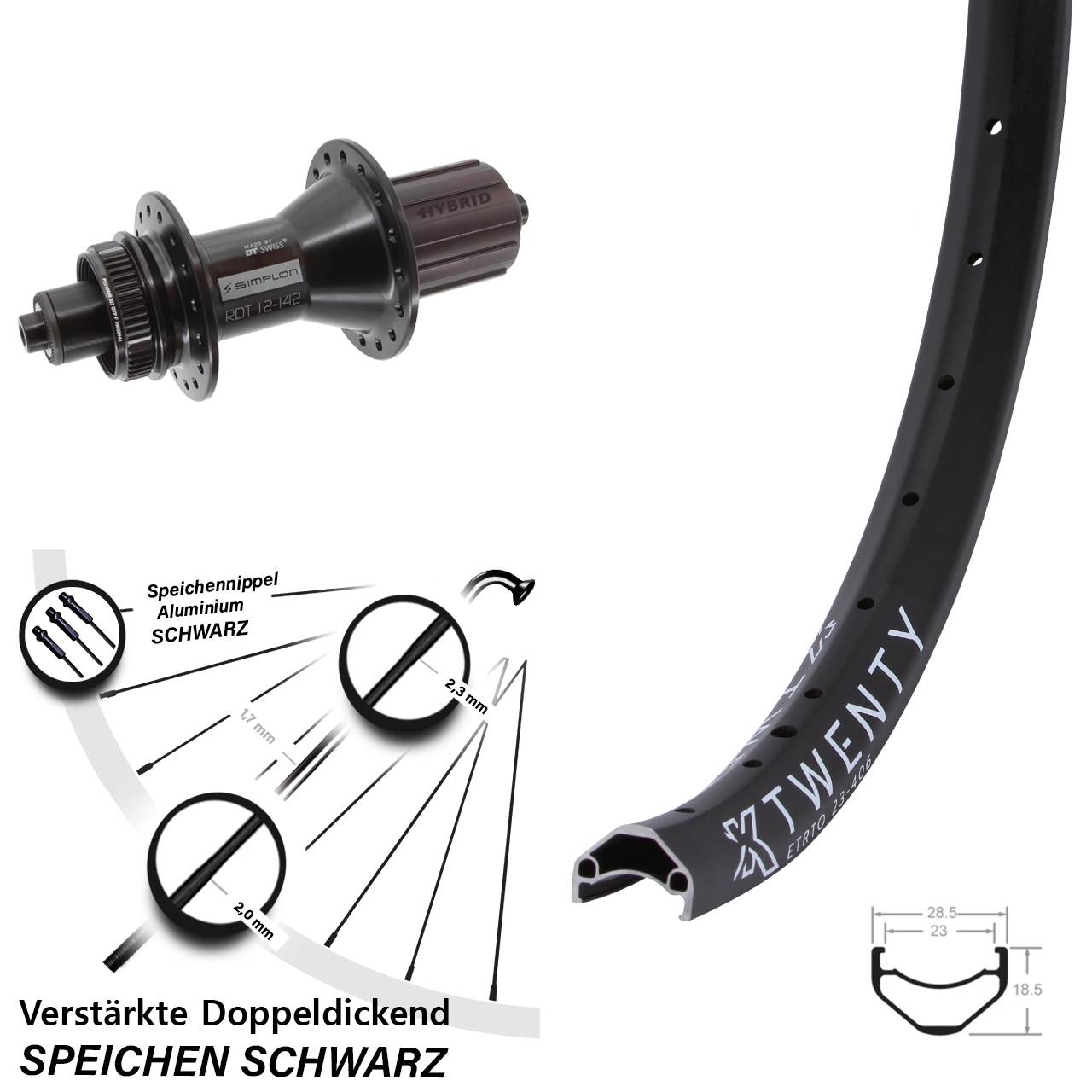 Disc Laufrad QR 20 Zoll KX Twenty DT Swiss 370 Hybrid 8-11 fach HG