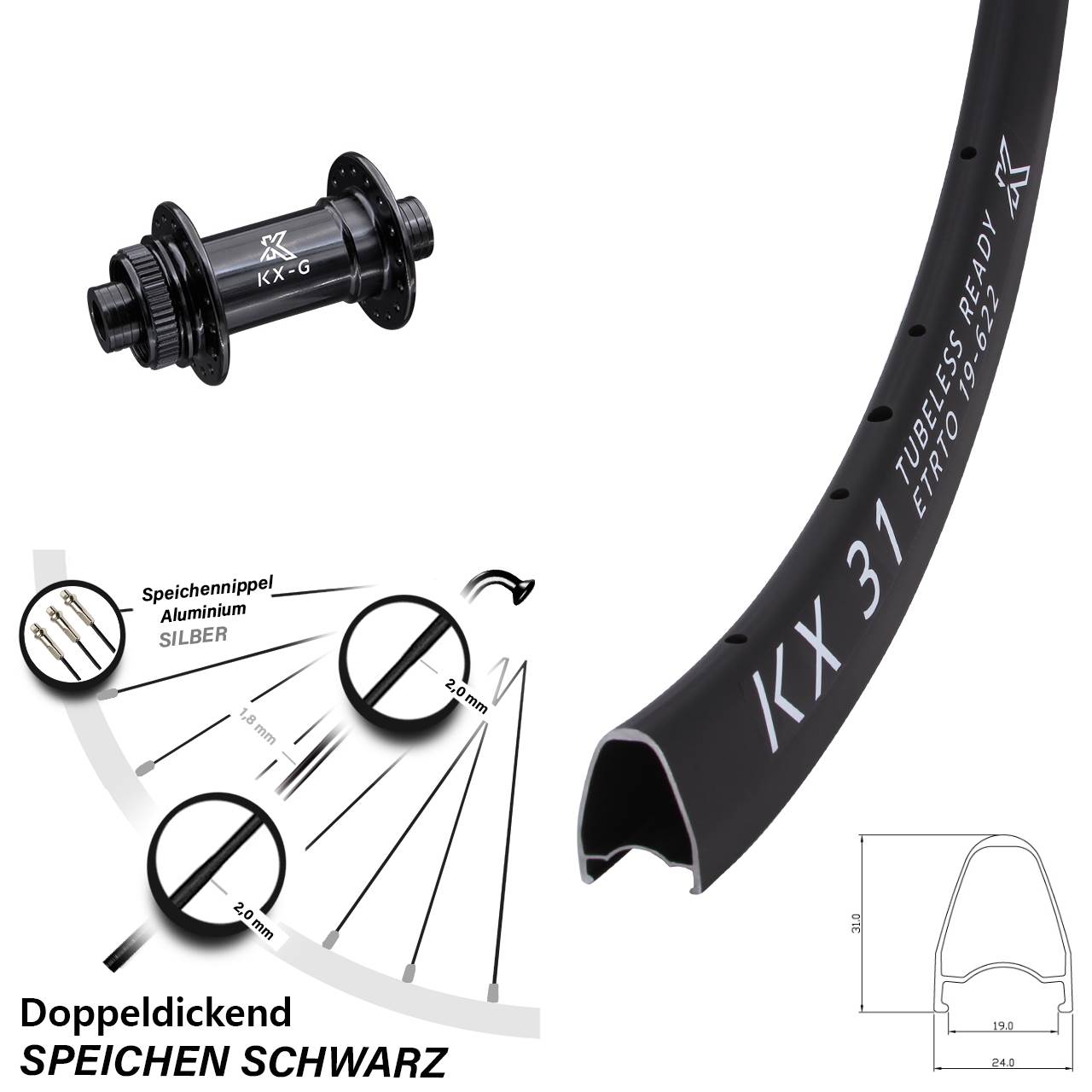 Vorderrad Centerlock 15x100 28 Zoll KX31 KX-G