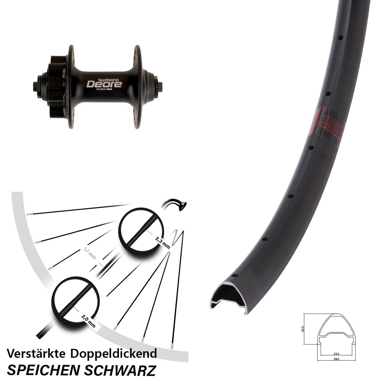 KX Clue Shimano Deore 28 Zoll Vorderrad 6-Loch für Schnellspanner