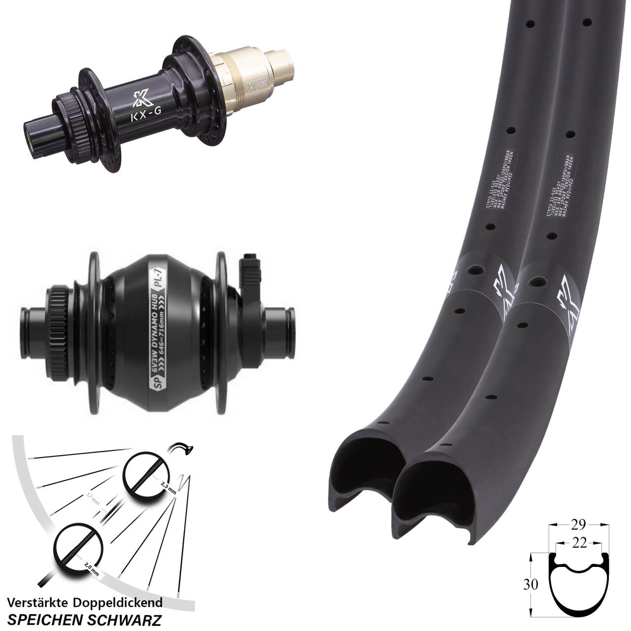 Disc Laufradsatz 28 Zoll KX-G-RC Gravel Carbon Shutter Precision PL-7 SRAM XDR 12x100/142