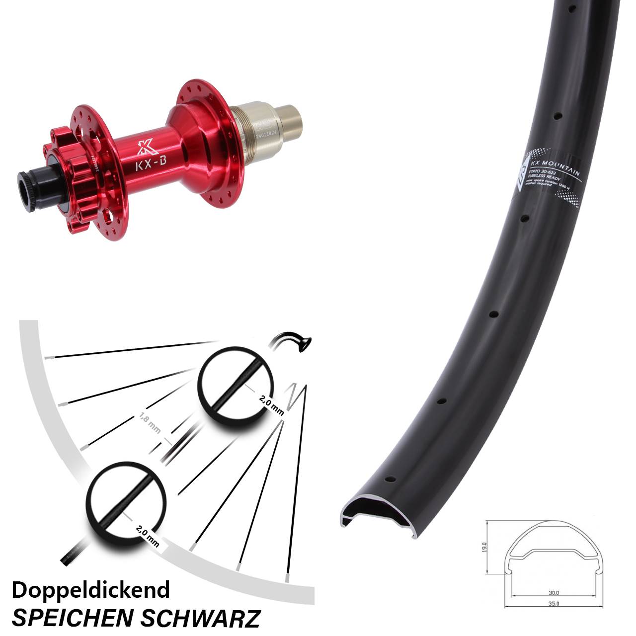 KX-B Mountain rot 29 Zoll Hinterrad 6-Loch 12x148 XD