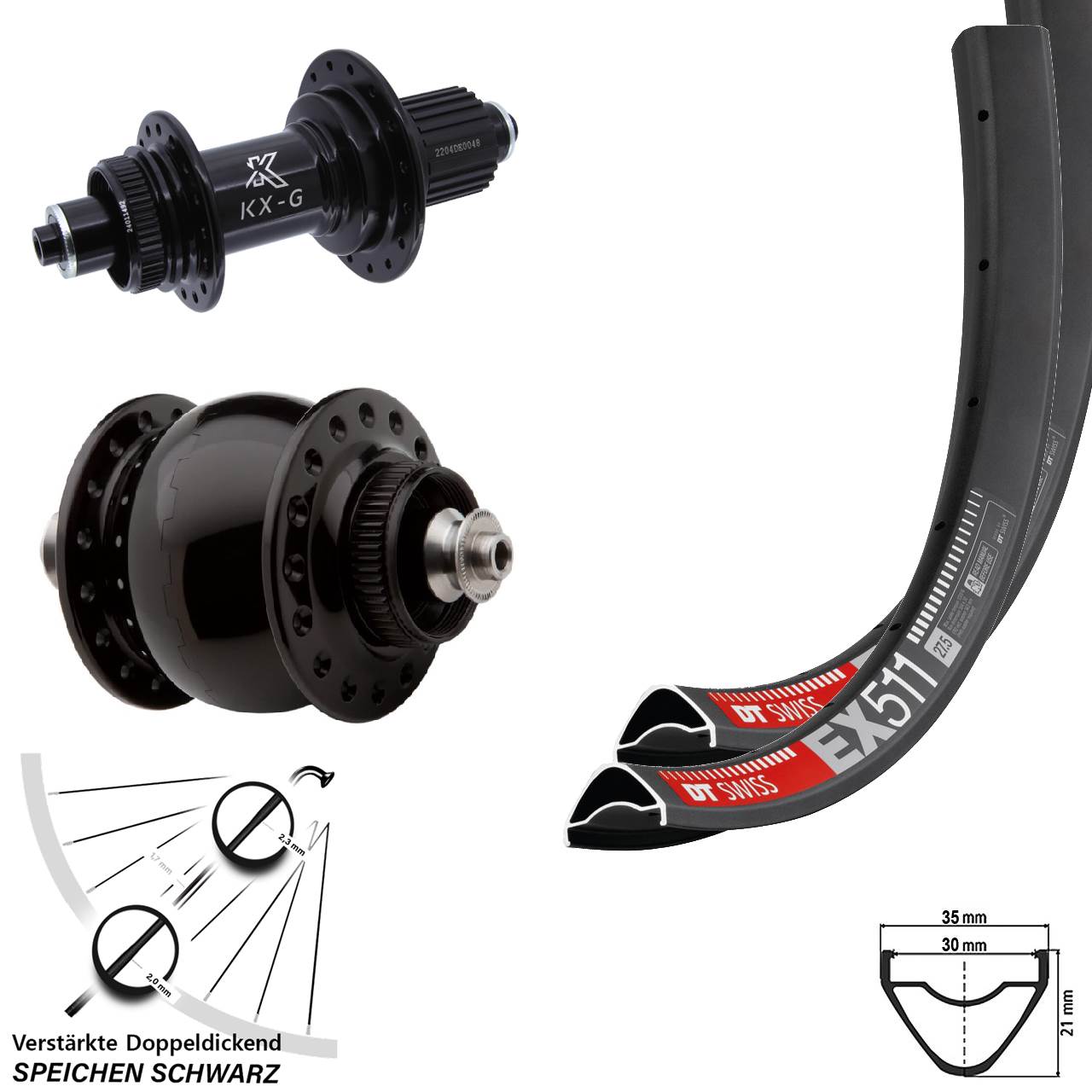 DT Swiss EX511 KX-GS verstärkt SONdelux 29 Zoll Laufradsatz Centerlock QR Micro Spline