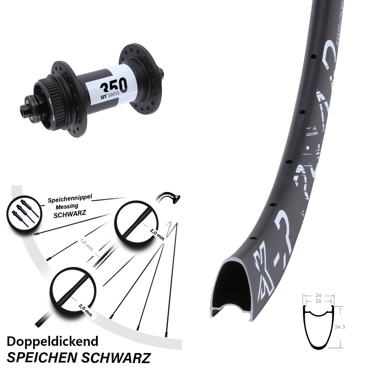 28 Zoll KX-R Road DT Swiss 350 Vorderrad Centerlock QR