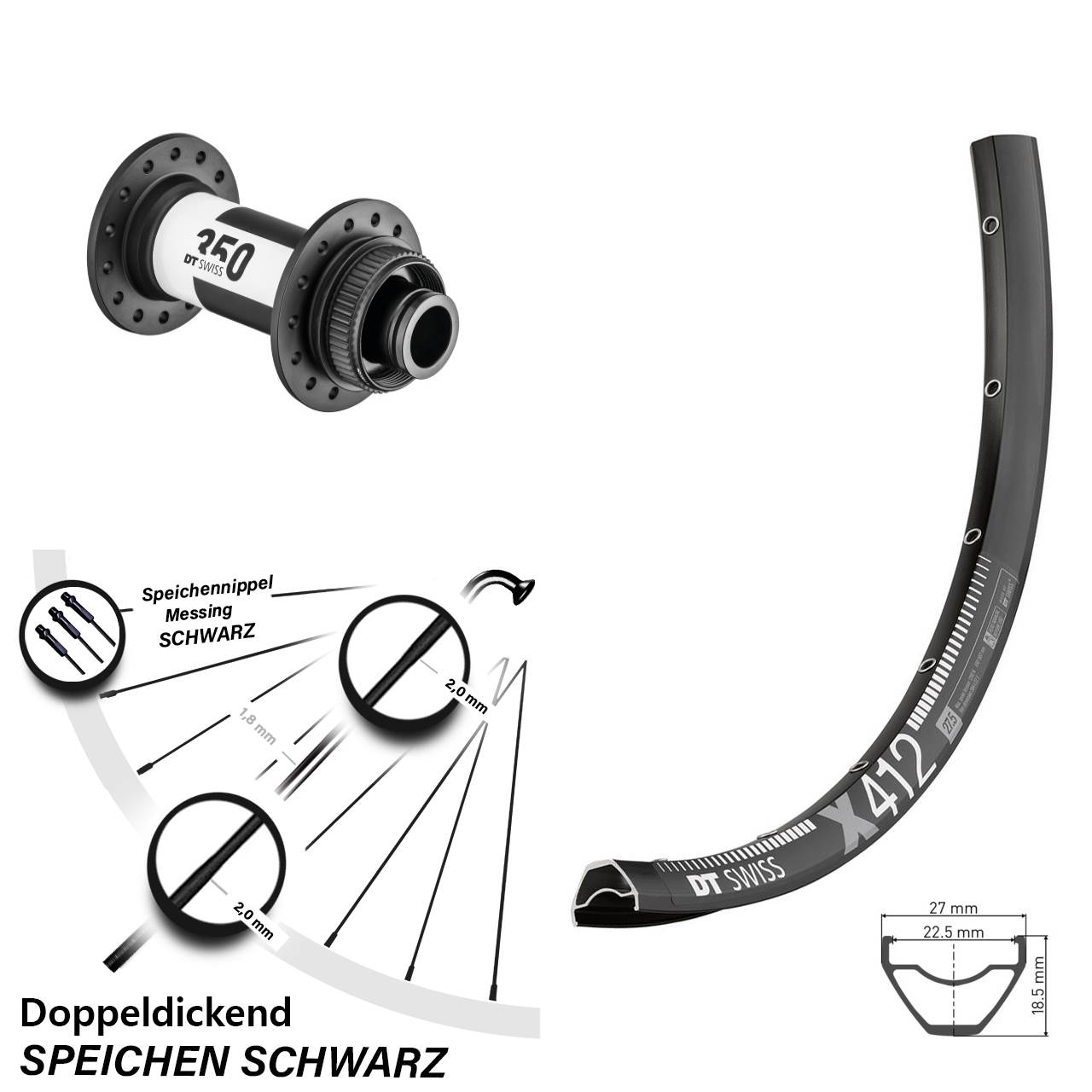 28 Zoll DT Swiss X412 350 Vorderrad Centerlock 15x100