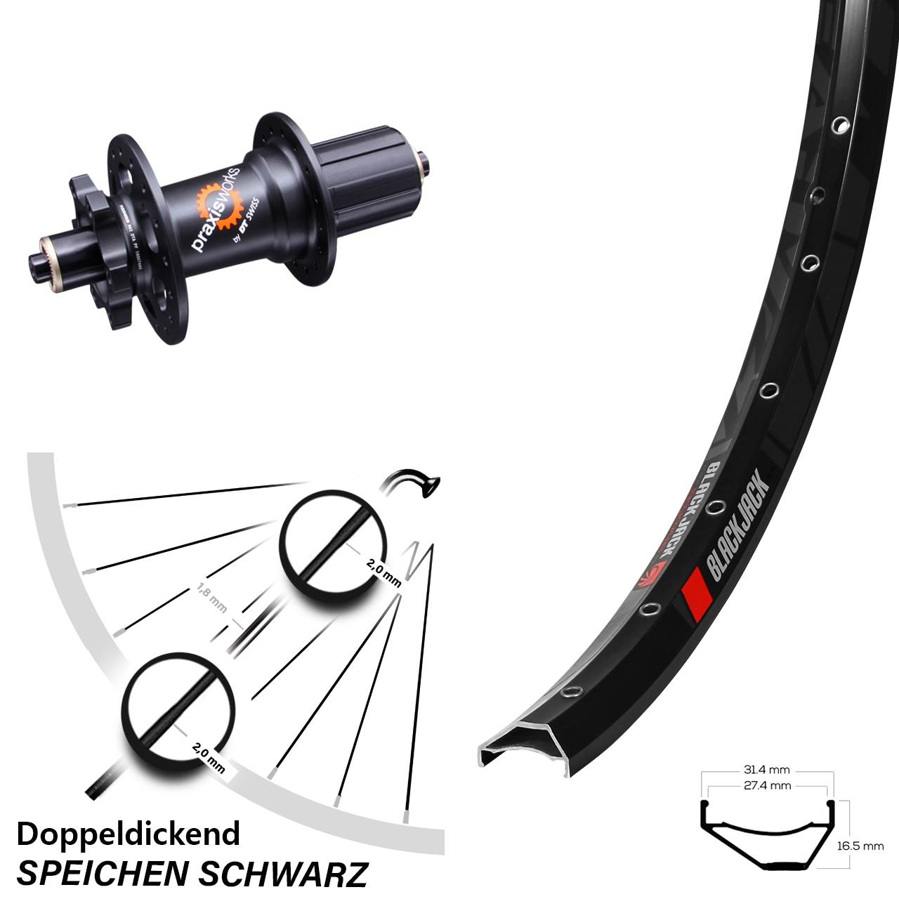 Hinterrad 27,5 Zoll Rodi Ready 27 DT Swiss 350 6-Loch 8-11 fach QR