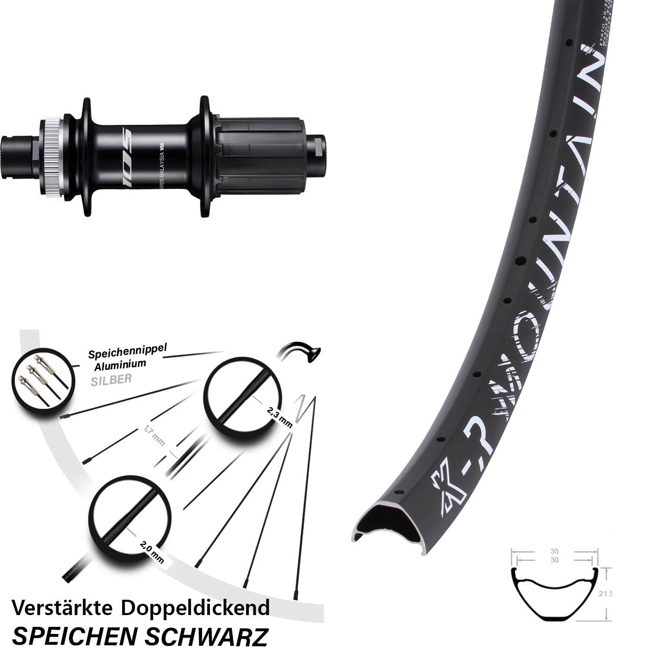 29 Zoll KX-R Mountain Shimano 105 FH-R7070 Centerlock Hinterrad 12x142 8-12 fach HG