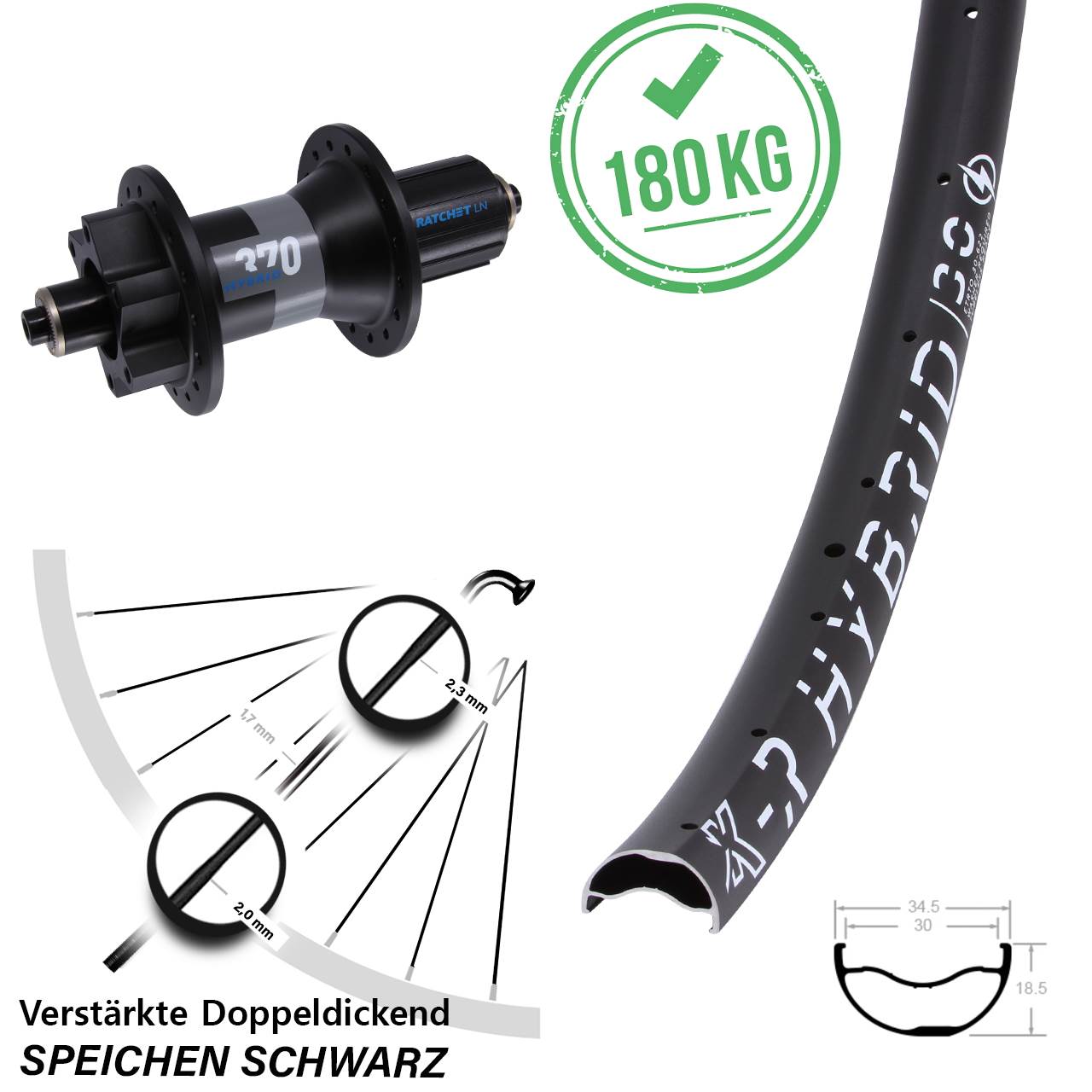 KX-R Hybrid 30 DT Swiss 370 29 Zoll Hinterrad 6-Loch QR Boost 8-11 fach