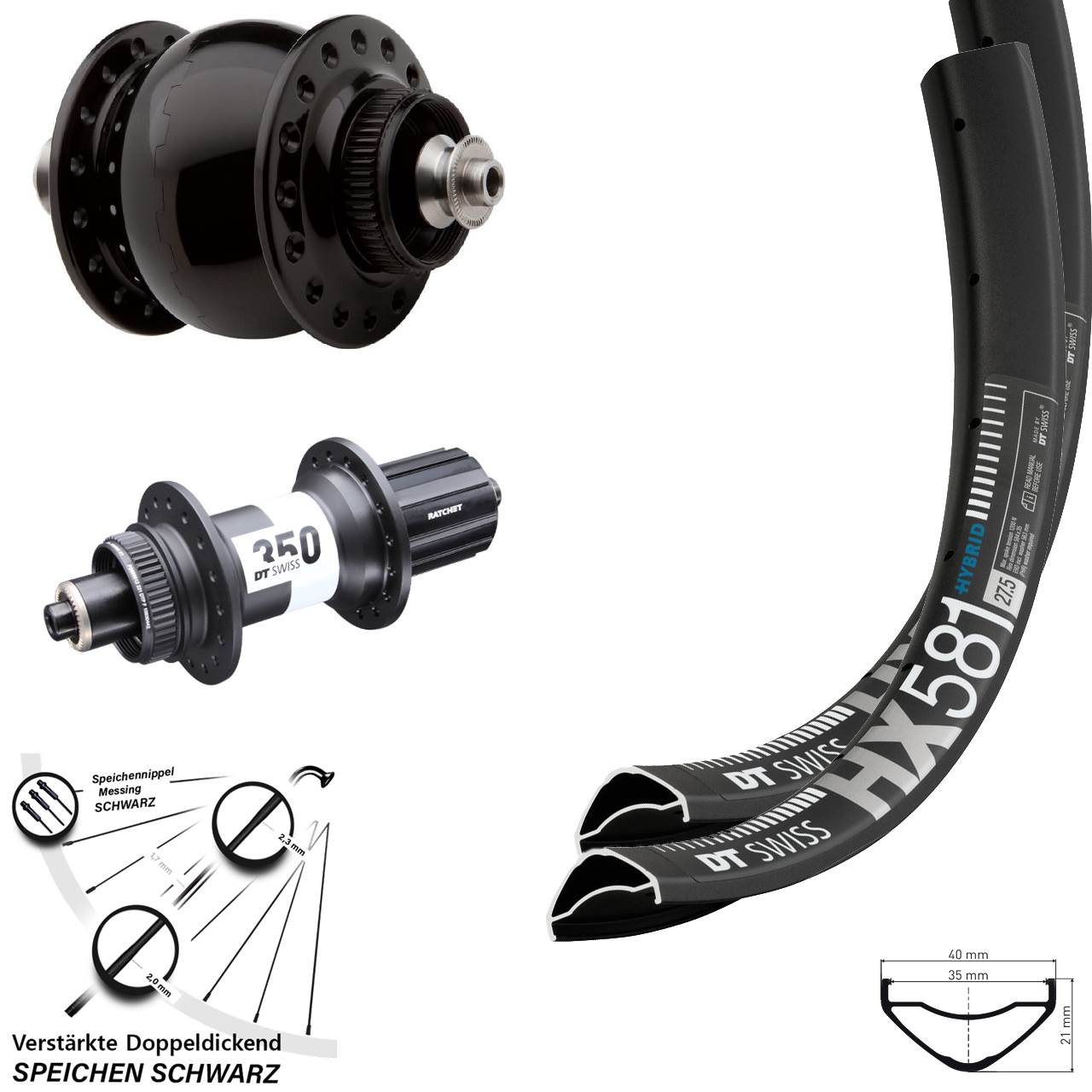 DT Swiss HX581 350 SON 28 27,5 Zoll Laufradsatz Centerlock QR 11-12 fach