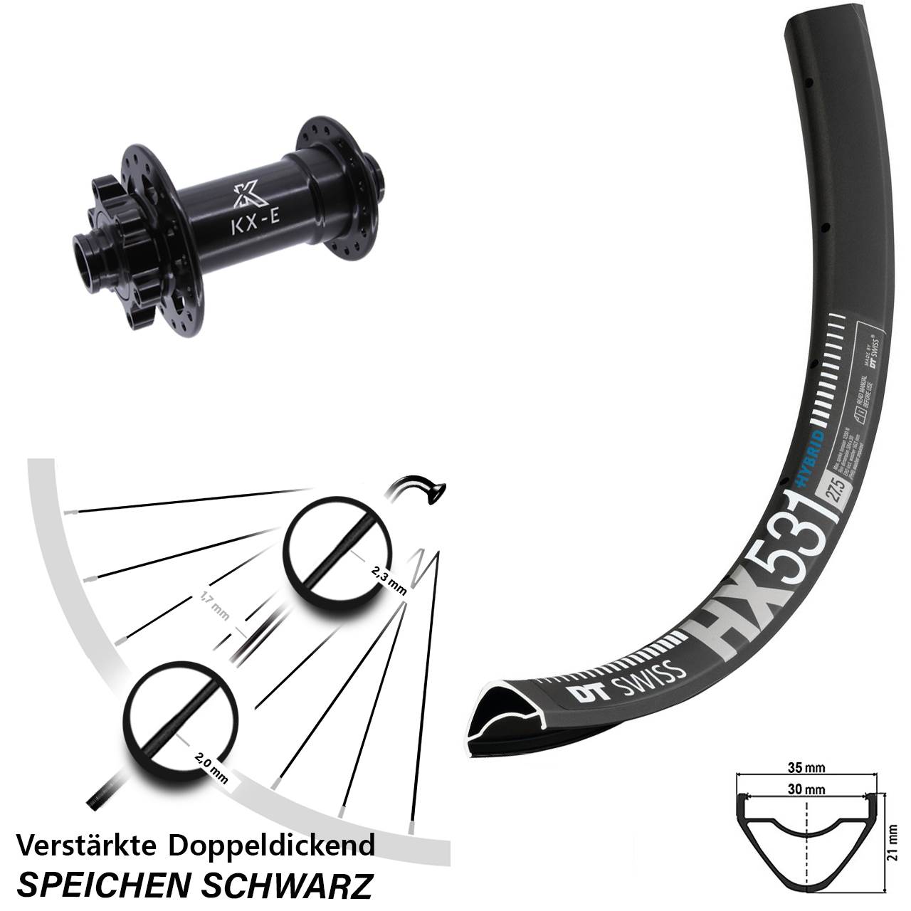 Vorderrad 6-Loch 29 Zoll DT Swiss HX531 KX-E 4-fach gelagert 15x110 Boost