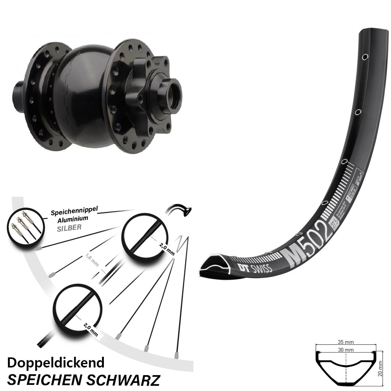 DT Swiss M 502 Vorderrad 29 Zoll Dynamo Son 28 Boost 6-loch