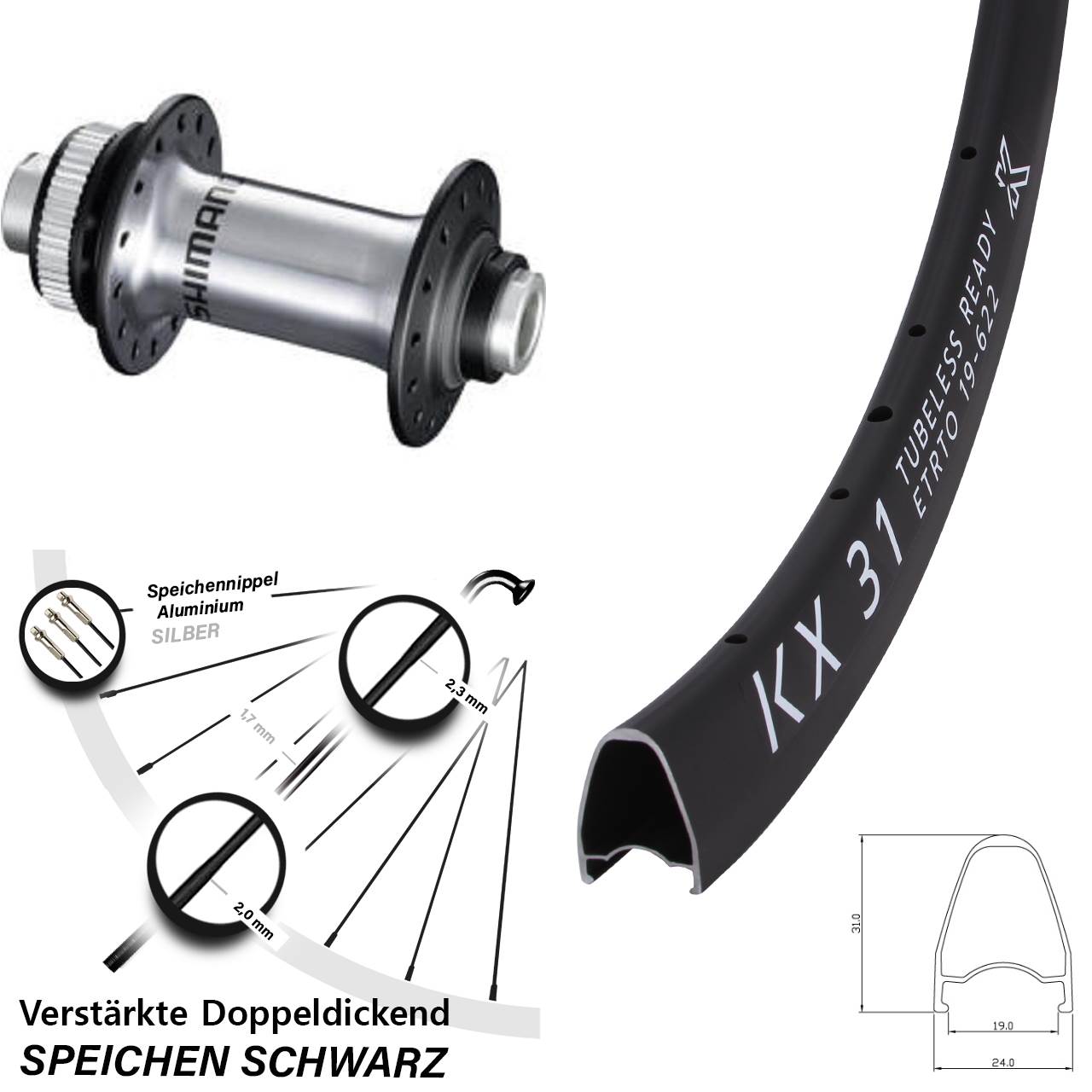 Vorderrad Centerlock 12x100 28 Zoll KX 31 Shimano RS770