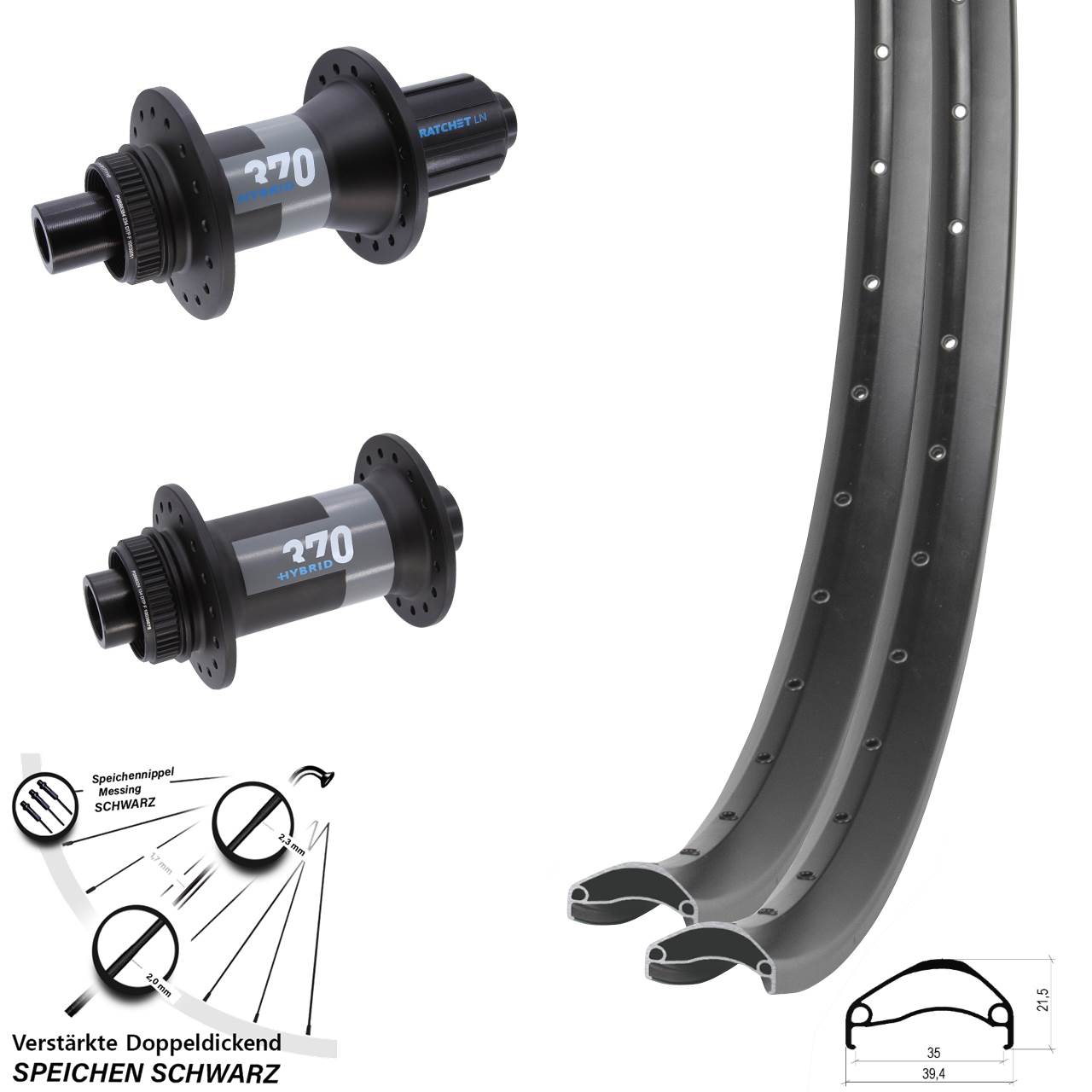 Disc Laufradsatz 29 Zoll Ambrosio E35 DT Swiss 370 Hybrid 8-11 fach HG 15x110 12x148 Boost