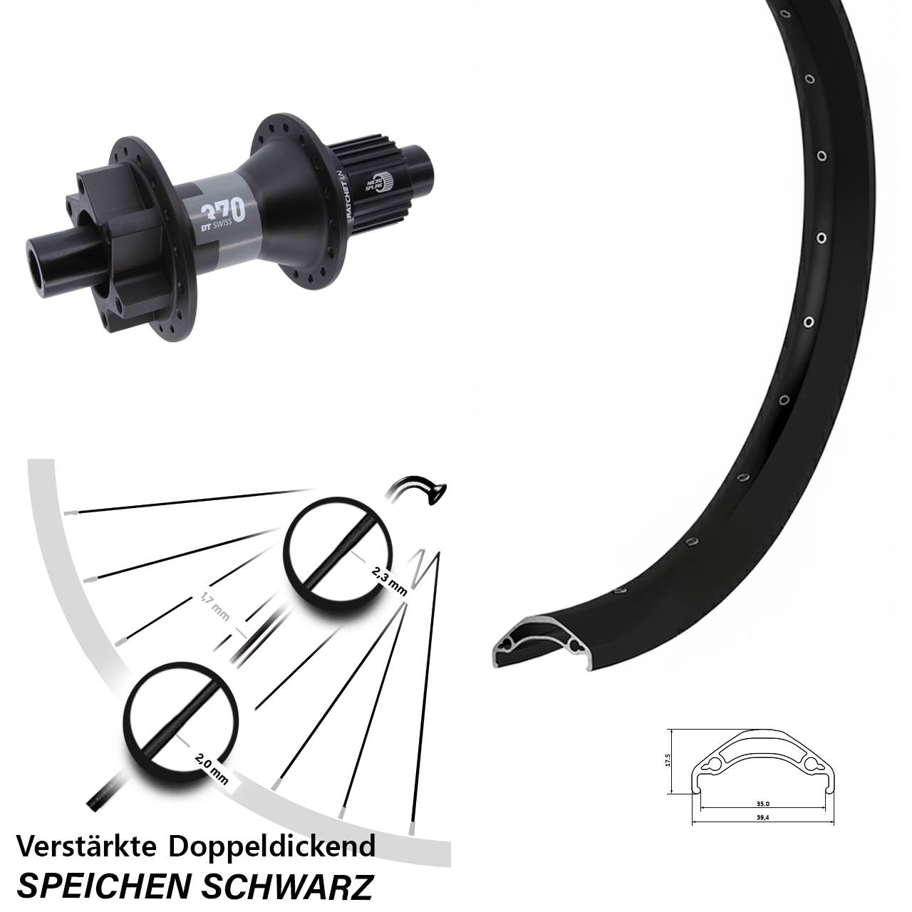 Hinterrad 6-loch 12x142 29 Zoll Ryde Disc 35 DT Swiss 370 Micro Spline