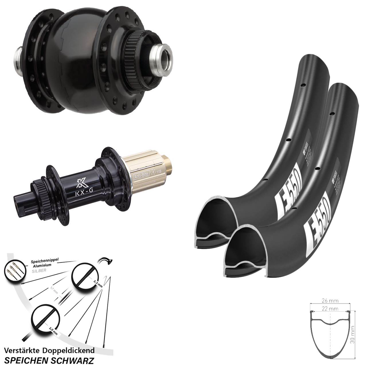 DT Swiss E 550 KX-G SON 28 Zoll Disc Laufradsatz 12x100/142 8-12 fach HG