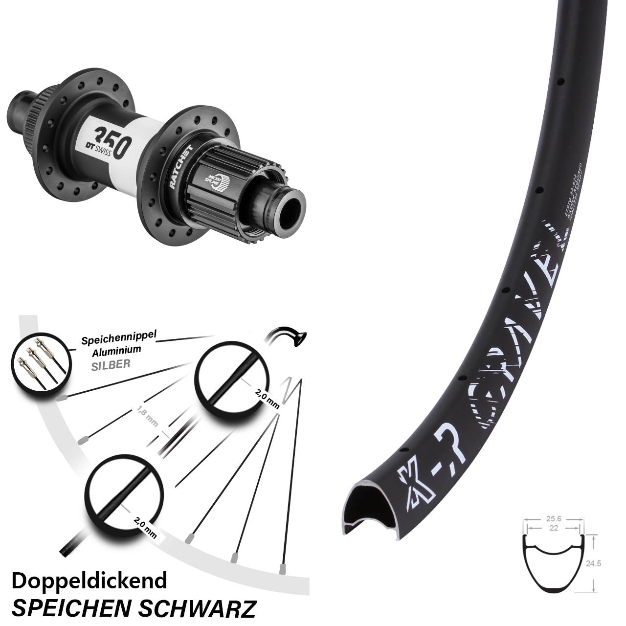 Disc Laufrad 28 Zoll KX-R Gravel DT Swiss 350 Micro Spline 12x142