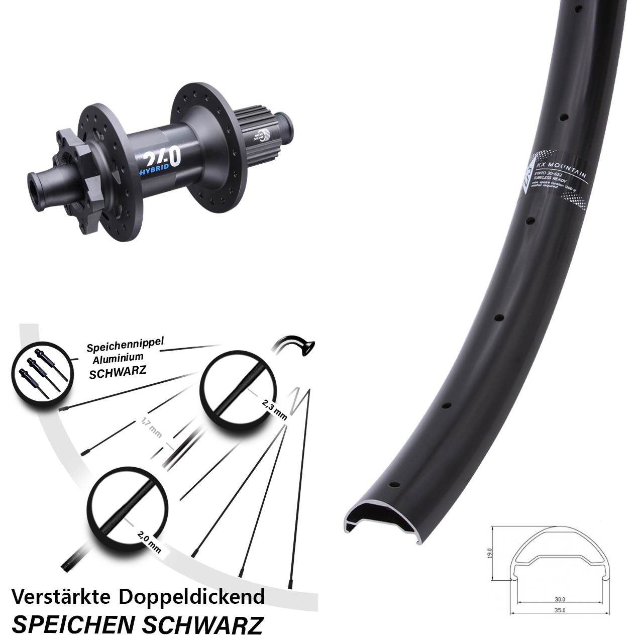 Disc Hinterrad 29 Zoll KX Mountain DT Swiss 240 Hybrid Shimano Micro Spline 12x148 Boost