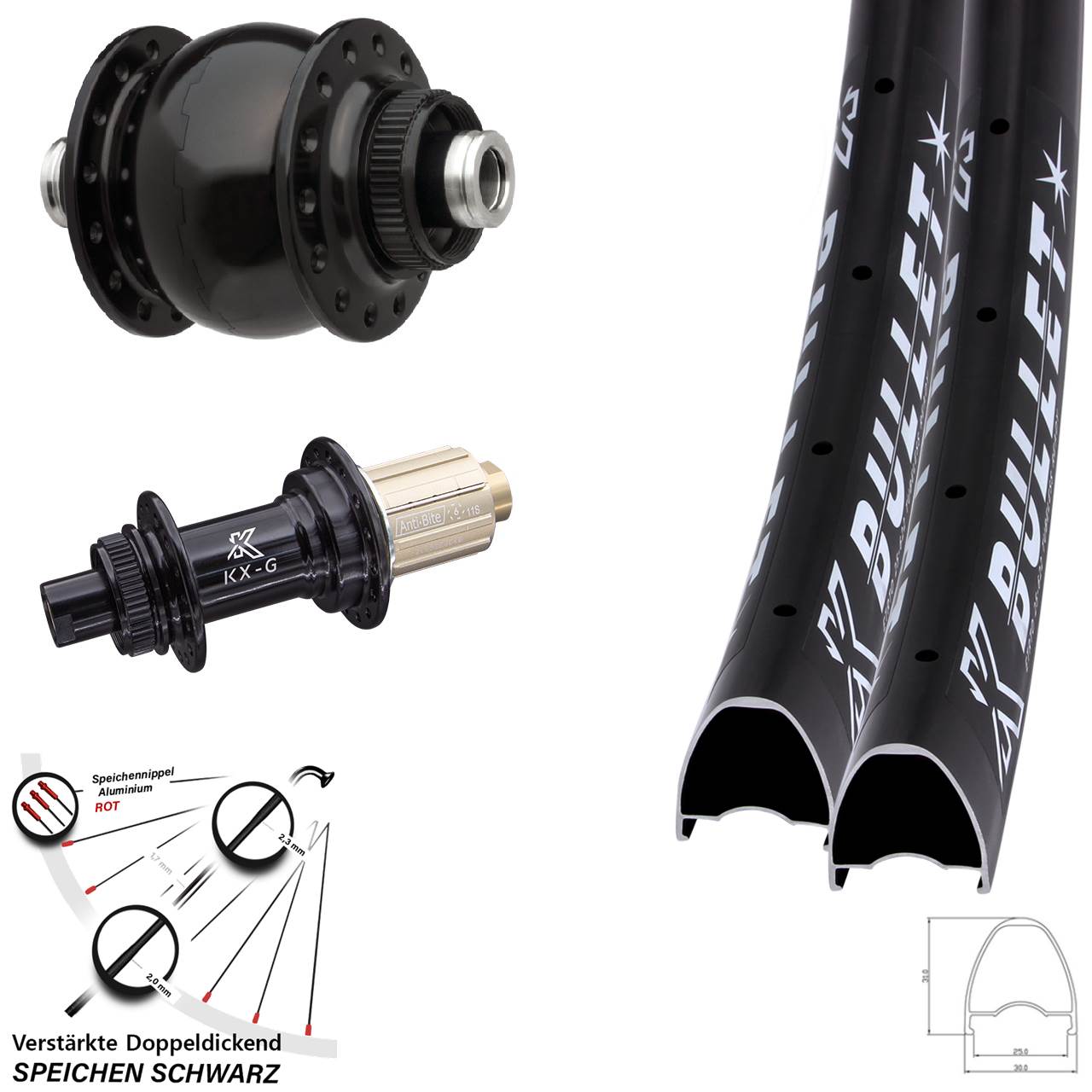 28-29 Zoll KX-G Bullet OS SON 28 Centerlock Laufradsatz 12x100/142 8-12 fach