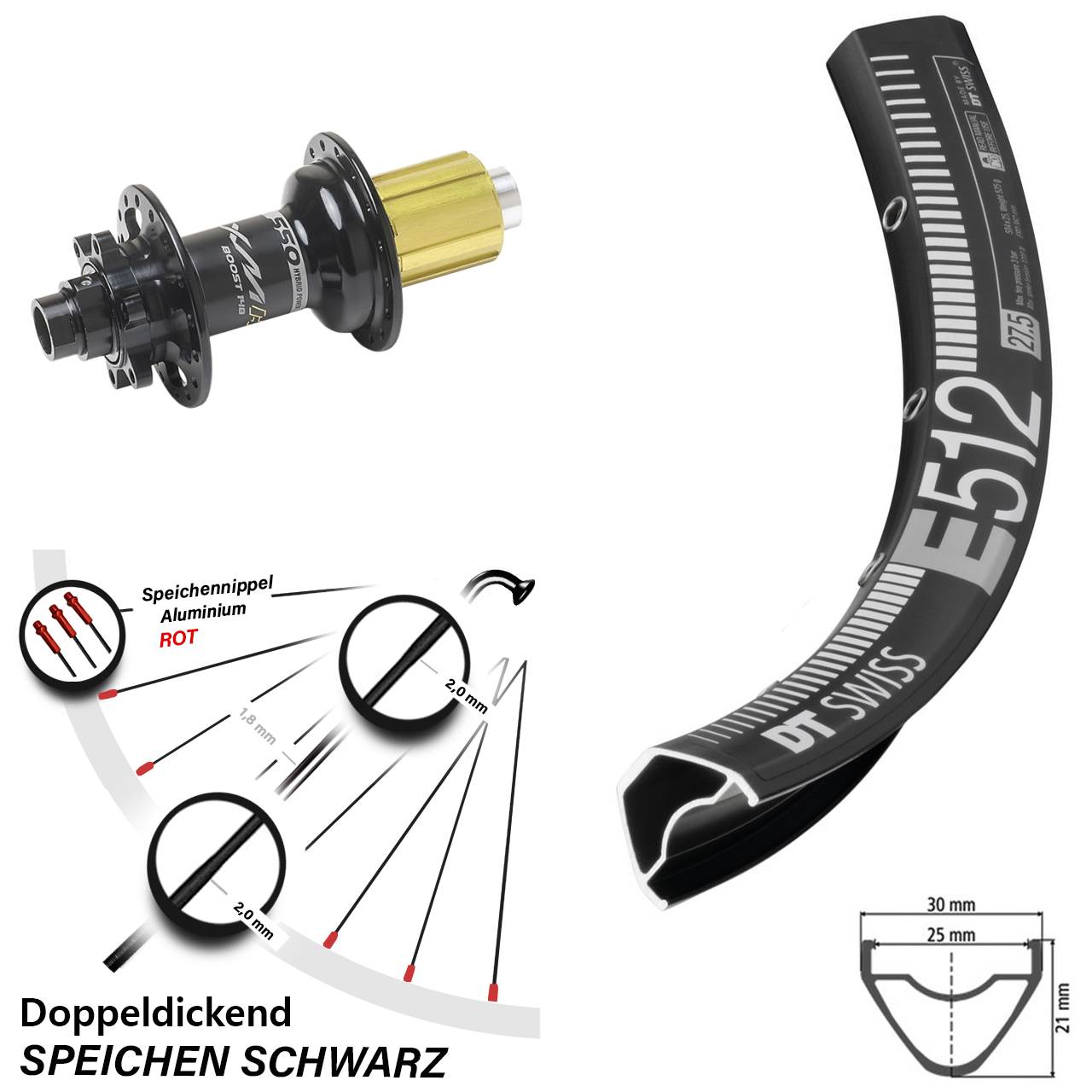 DT Swiss E512 Miche XMH 550 27,5 Zoll Hinterrad 6-Loch 12x148 Boost 8-11 fach HG