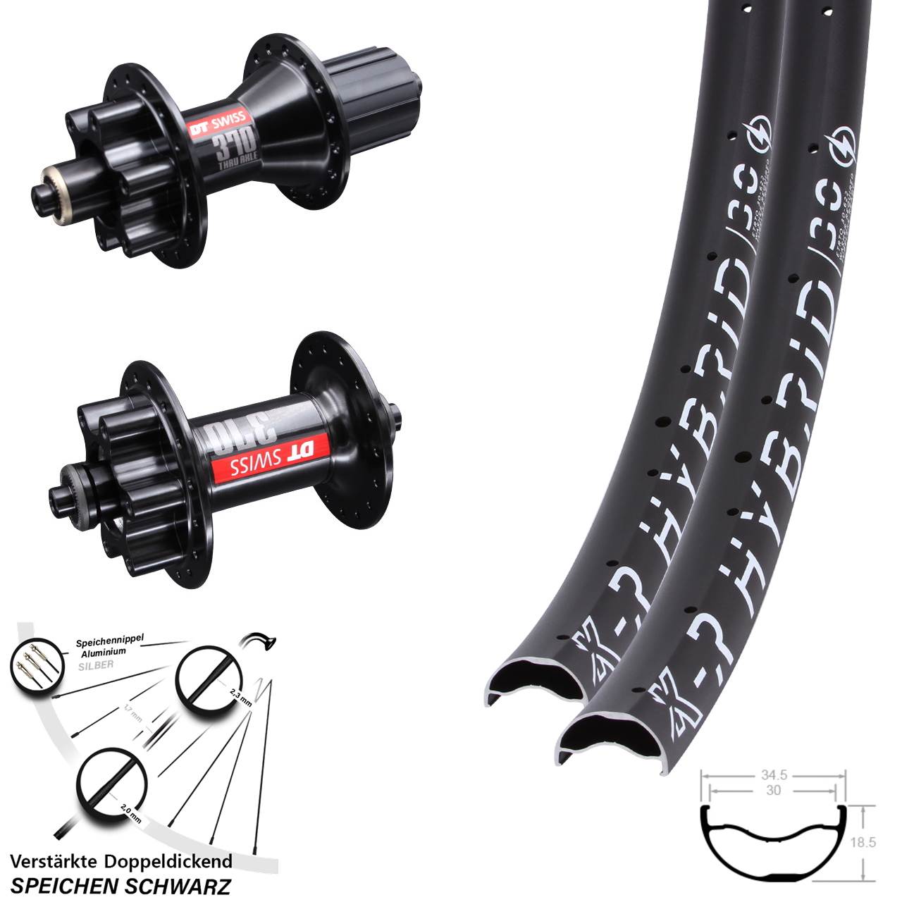 KX-R Hybrid 30 DT Swiss 370 29 Zoll Disc Laufradsatz für Schnellspanner 8-11 fac